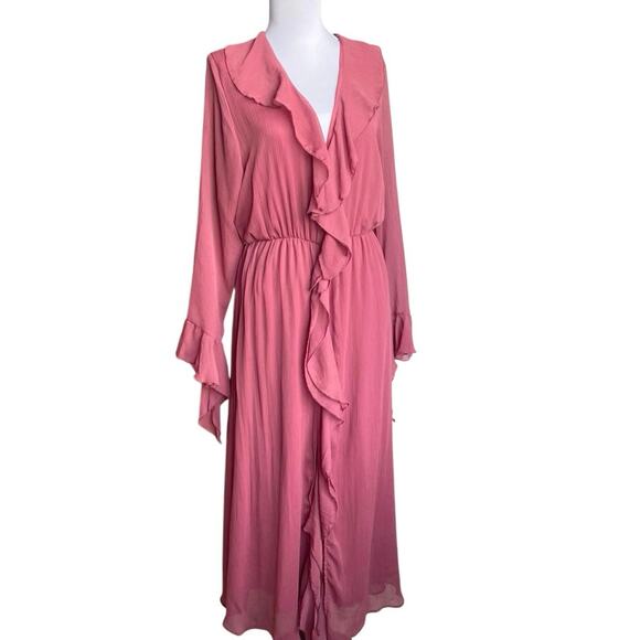 ZARA Georgette Ruffled Midi Dress Size M Dusty Pink Mauve‎ Romantic Feminine - Picture 6 of 13